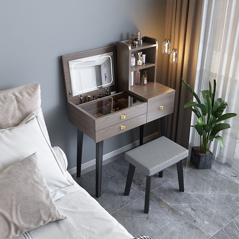 Modern Mirrored Glass Vanity Desk 3 Drawer Vanity Dressing Table Clearhalo 'Bedroom Furniture' 'furn' 'furn_makeup_vanities' 'Furniture' 'Makeup Vanities' 'makeup_vanities' 1200x1200_92363a86-f823-4943-96b9-e7dfc42b69c0