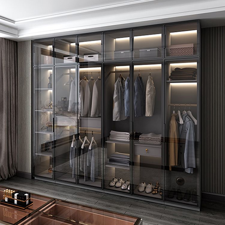 Black Manufactured Wood Cabinet with Glass Doors Modern Storage Cabinet Clearhalo 'Armoires & Wardrobes' 'armoires_wardrobes' 'Bedroom Furniture' 'furn' 'furn_armoires_wardrobes' 'Furniture' 1200x1200_92368be9-5bf3-4147-9d39-763e04e4ecf3