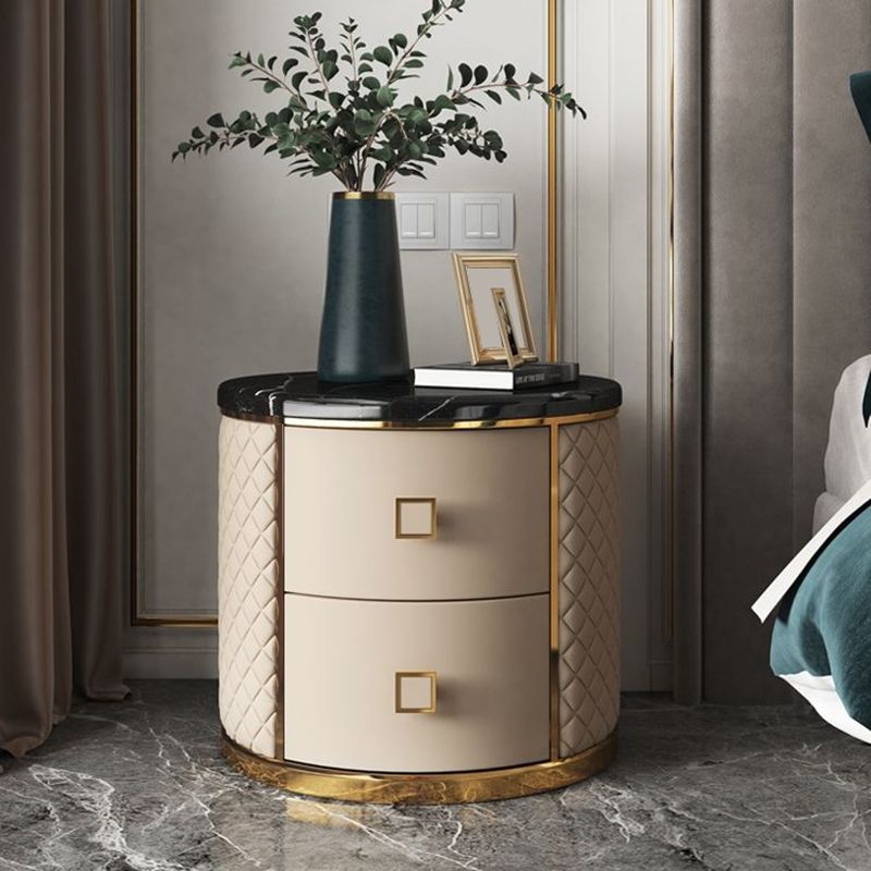 コンテンポラリーストーンアクセントテーブルナイトスタンドアンティークフィニッシュベッドナイトスタンド