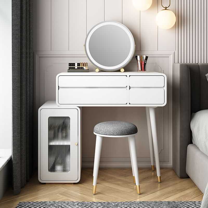 Engineered Wood Makeup Dressing Table Stool Set with 4 Drawers