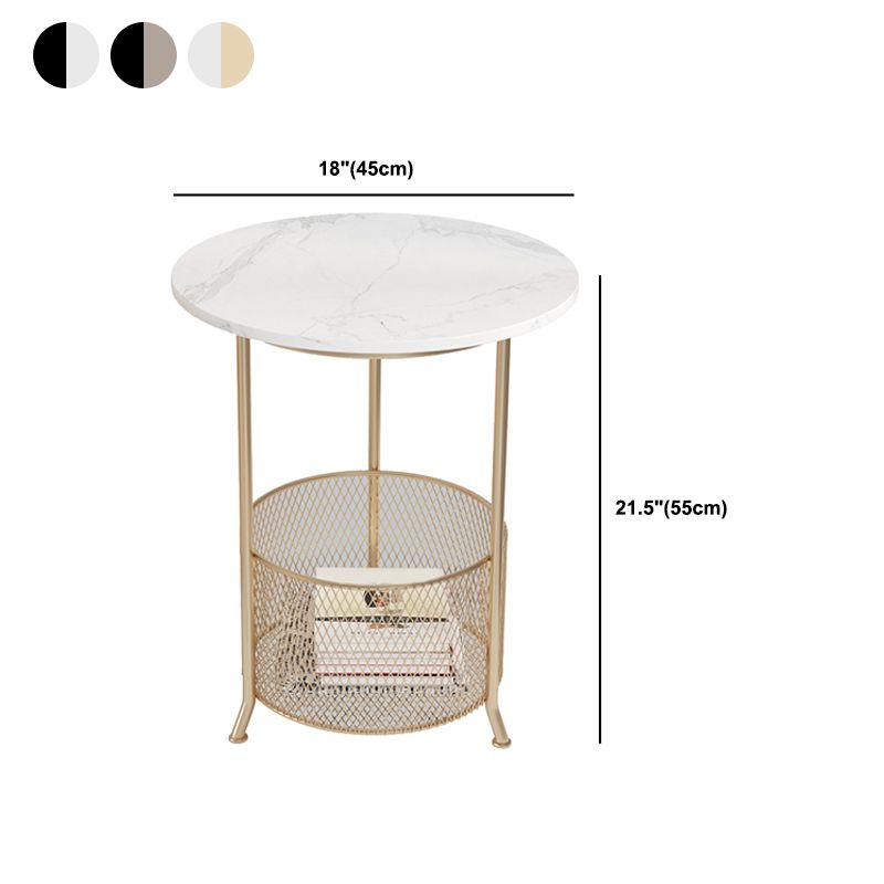 Moderno 21,6 "tavolo laterale superiore rotondo in ardesia rotondo in ferro 3 gambe tavolino con archiviazione