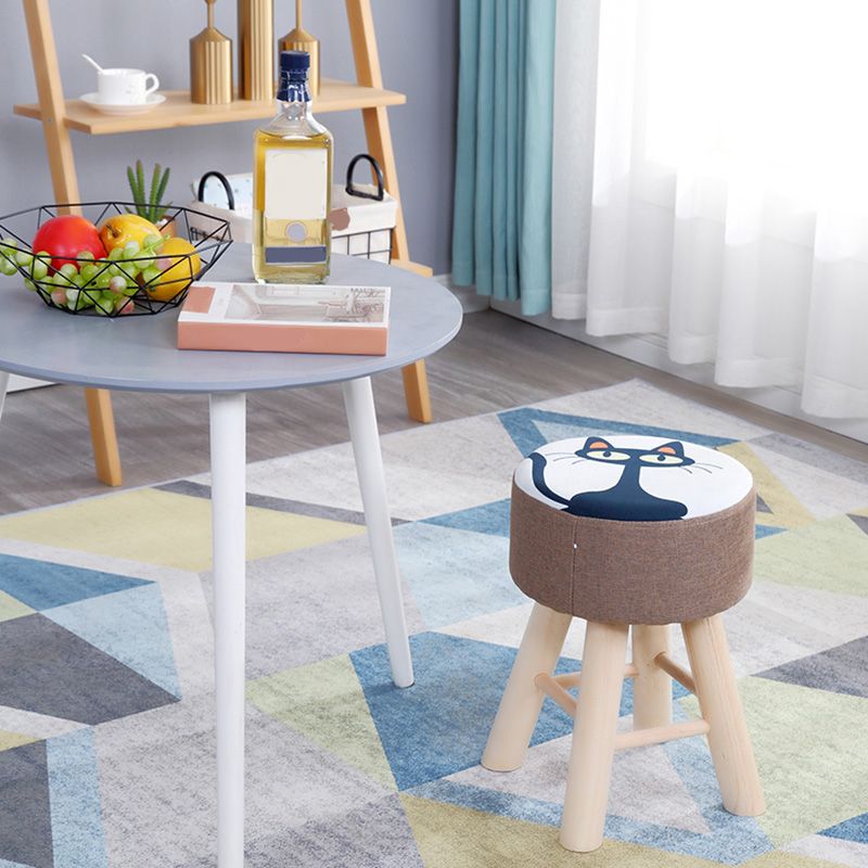 Wool Frame Pouf Stool Contrast Color Round Upholstered Fade Resistant Linen Blend Pouf Clearhalo 'furn' 'furn_ottomans_poufs' 'Furniture' 'Living Room Furniture' 'Ottomans & Poufs' 'ottomans_poufs' 1200x1200_923d8043-a81a-4540-acc3-d99b52eb051e