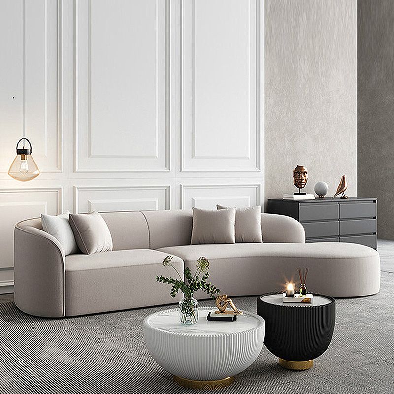 Scandinavian Cream Tight Back Sofa/Sectional with Curved Corner for Living Room