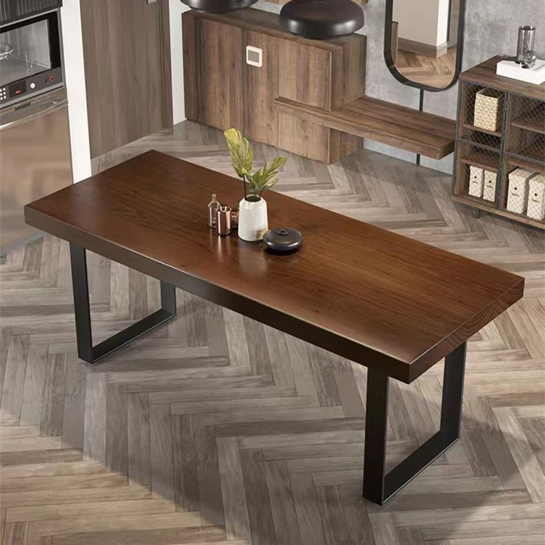 Brown Solid Wood Top Table Rectangle Black Iron Sled Base Dining Table Clearhalo 'Dining Tables & Seating' 'Dining Tables' 'dining_table' 'furn' 'furn_dining_table' 'Furniture' 'Kitchen & Dining Furniture' 1200x1200_923f0a48-c824-4ad4-8d6b-22f13db9b9eb