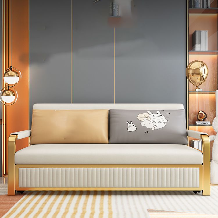 Glam Faux leather Sleeper Sofa Creamy-white 32.67" Wide Sofa Bed