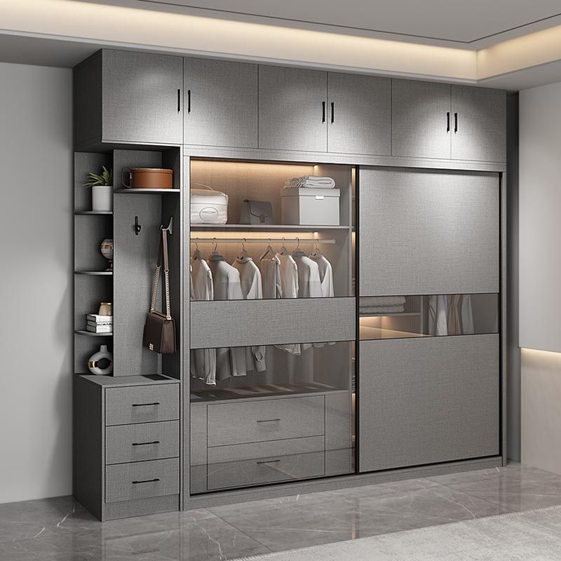 Modern Style Glass Wardrobe Gray Colour Soft Close Drawer Wardrobe Closet Clearhalo 'Armoires & Wardrobes' 'armoires_wardrobes' 'Bedroom Furniture' 'furn' 'furn_armoires_wardrobes' 'Furniture' 1200x1200_9247ad97-be73-43cc-9496-1e2400b1177c
