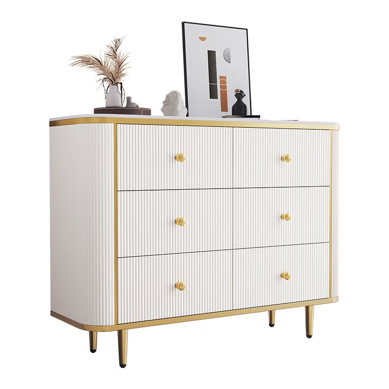 Cómoda de almacenamiento de piedra para dormitorio Glam en blanco con cajones