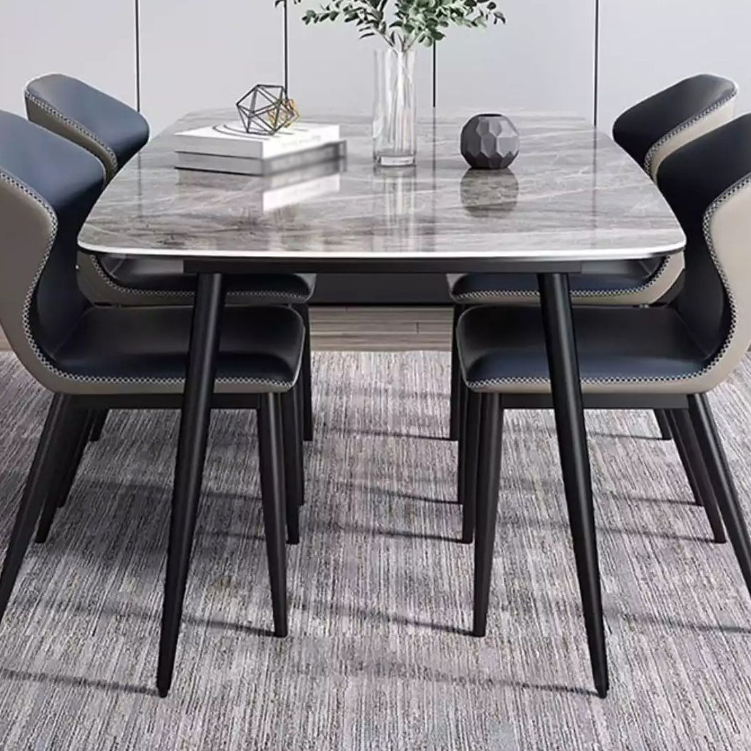 Modern Sintered Stone Table with 4 Legs Rectangle Table Dining Table with Metal Base Clearhalo ' dining_table' 'Dining Tables & Seating' 'Dining Tables' 'Furniture' 'furniture_dining_table' 'Kitchen & Dining Furniture' 'kitchen&dining_furn' 'kitchen' 'kitchen_dining_table' 1200x1200_9257206c-5000-450c-8ff5-c5310e2690b8