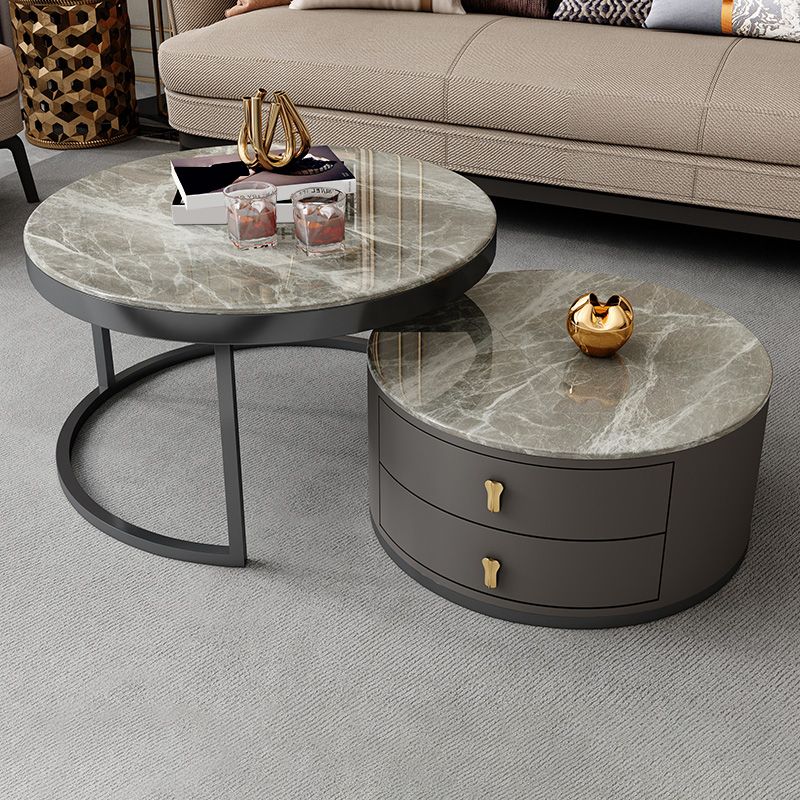 Modern Coffee Cocktail Table Round Nesting Coffee Table Set with Drawer Clearhalo 'Coffee & Accent Tables' 'Coffee Tables' 'coffee_tables' 'furn' 'furn_coffee_tables' 'Furniture' 'Living Room Furniture' 1200x1200_925a5a79-9ad1-4b6e-a634-c1face2af4fc