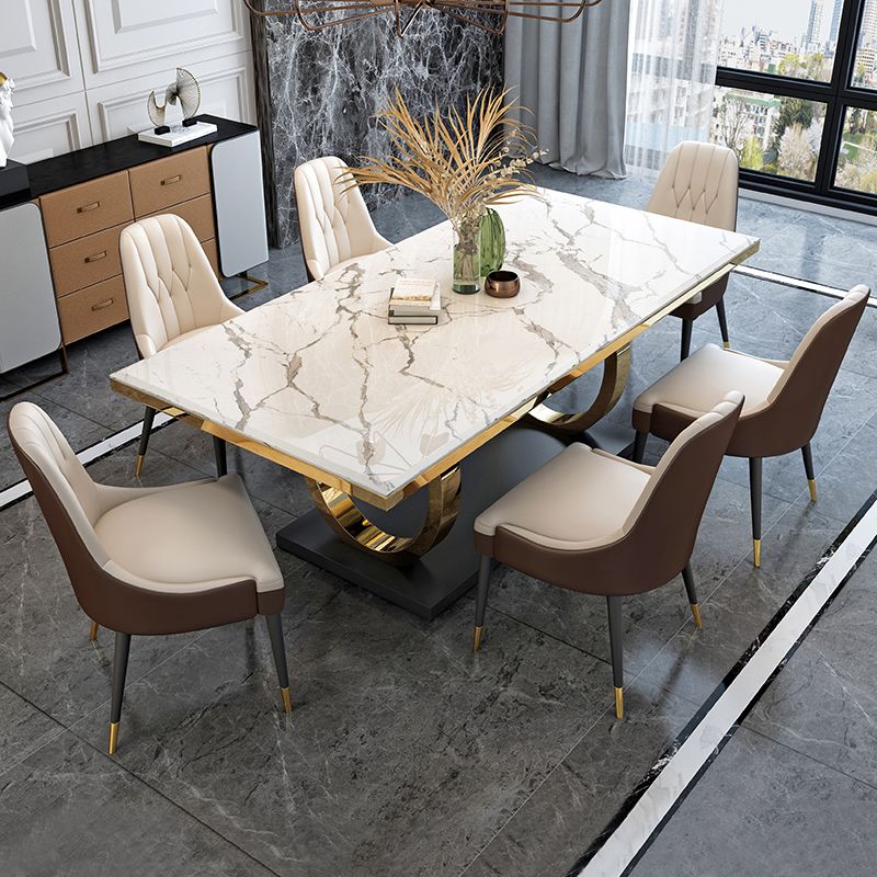 Metal Traditional Luxury Rectangle Indoor Table Sintered Stone Table with Metal Trestle Clearhalo ' dining_table' 'Dining Tables & Seating' 'Dining Tables' 'furn' 'furn_dining_table' 'Furniture' 'furniture_dining_table' 'Kitchen & Dining Furniture' 'kitchen&dining_furn' 'kitchen' 'kitchen_dining_table' 1200x1200_92604c81-e1f5-45a5-a168-7cbd5aa061c4