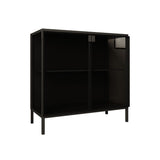 Server di pranzo nero contemporaneo porte in vetro server per finitura metallica