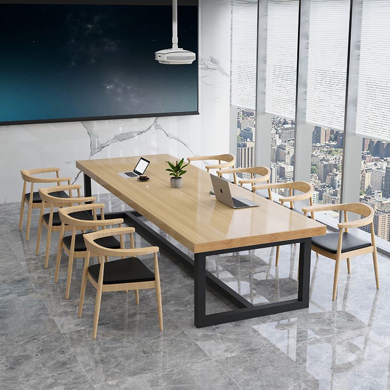 Rectangle Meeting Table Industrial Office Desk with Trestle Base Clearhalo 'furn' 'furn_office_desk' 'Furniture' 'furniture_office_desk' 'Office Desks' 'Office Furniture' 'office_desk' 1200x1200_92684adc-f44d-467f-b560-563febd18efa