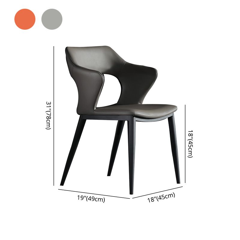 Contemporary Open back Arm Chair Leather Dining Chair with Black Legs Clearhalo ' kitchen&dining_furn' 'Dining Chairs' 'Dining Tables & Seating' 'dining_chair' 'furn' 'furn_dining_chair' 'Furniture' 'furniture_dining_chair' 'Kitchen & Dining Furniture' 'kitchen' 1200x1200_926aaac7-bc55-4e5c-a2c6-69b14f5e002f