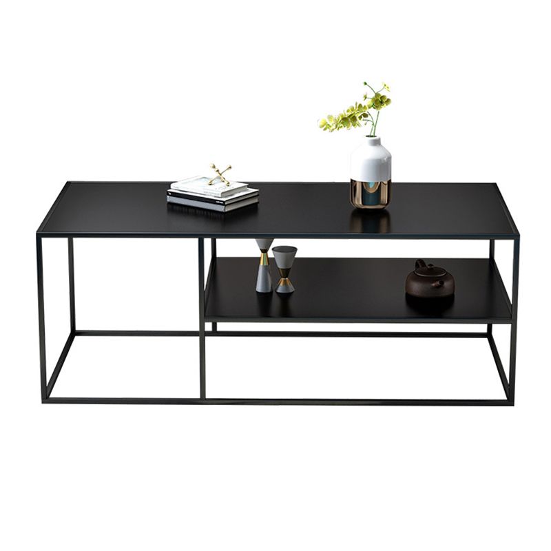 Table de cocktail rectangulaire en fer avec étagère, table basse avec cadre en H de 19,7 po, noir