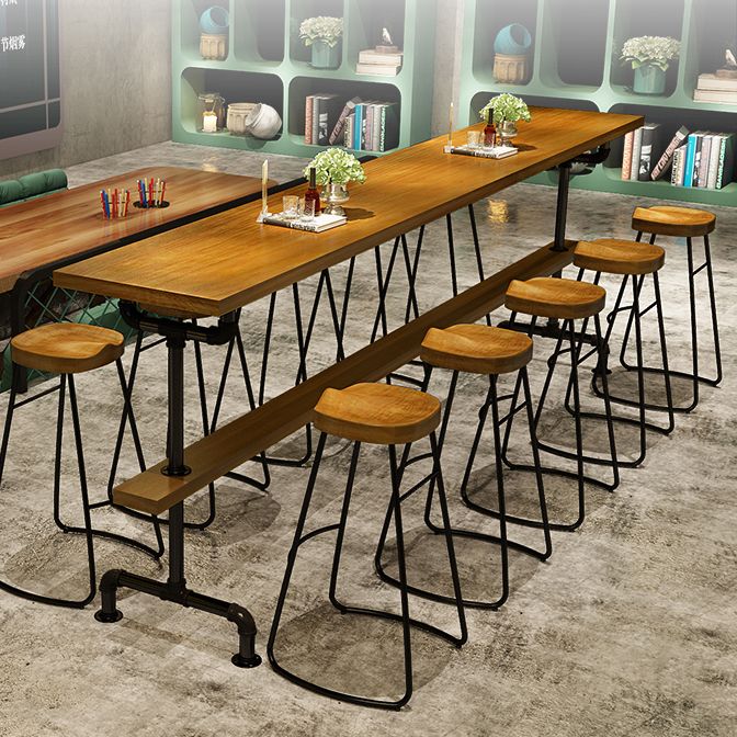 Brown Industrial Style Bar Table Solid Wood Casual Bar Table with Metal Base Clearhalo 'Bar Furniture' 'Bar Tables' 'bar_tables' 'furn' 'furn_bar_tables' 'Furniture' 'furniture_bar_tables' 'Kitchen & Dining Furniture' 1200x1200_926dfc66-26d9-40a5-8637-c03f74bdfddf