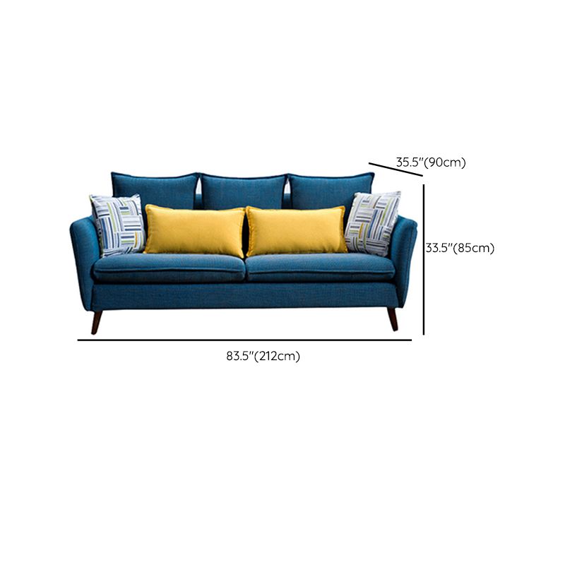 標準的なフレアアームソファ布地スリップカバーソファと木材のアクセント