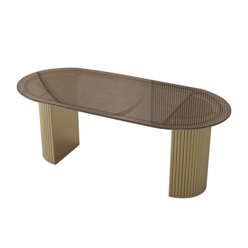 Glass Top Dining Table Modern Oval Dining Table with Double Pedestal Base Clearhalo 'Dining Tables & Seating' 'Dining Tables' 'dining_table' 'furn' 'furn_dining_table' 'Furniture' 'Kitchen & Dining Furniture' 1200x1200_92738048-174e-4bdd-8535-9d73aedb0a23