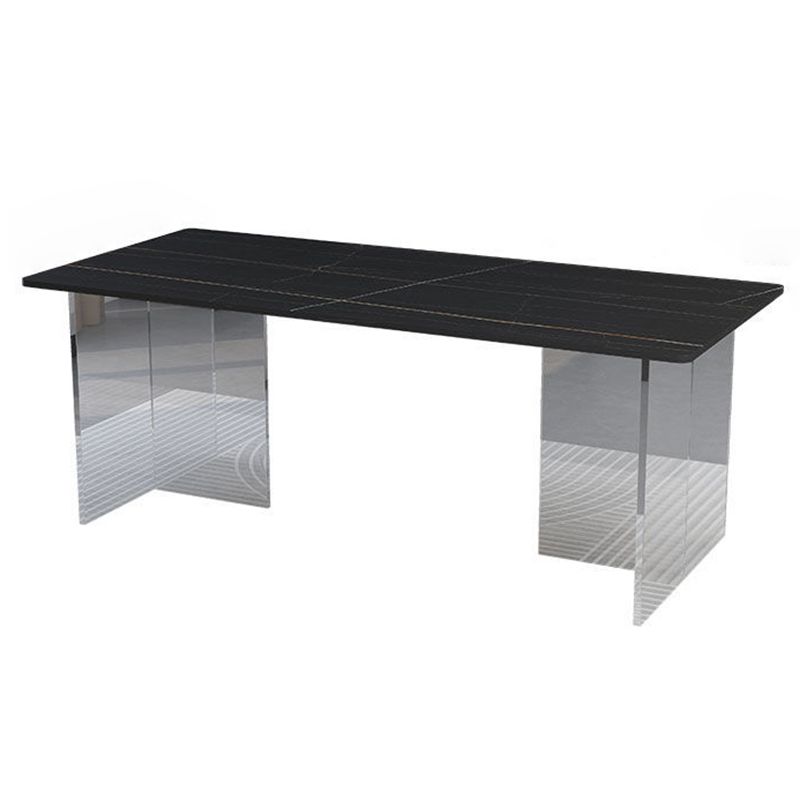 Rectangular Stone Dining Table Acrylic Furniture with Double Pedestal in Matte Finish Clearhalo 'Dining Tables & Seating' 'Dining Tables' 'dining_table' 'furn' 'furn_dining_table' 'Furniture' 'Kitchen & Dining Furniture' 1200x1200_927541dc-608d-440b-9b86-4e74773f5fa2