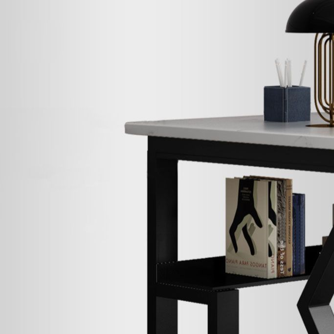 Scrivania per ufficio contemporanea banda computer curva di finitura antica con scaffale