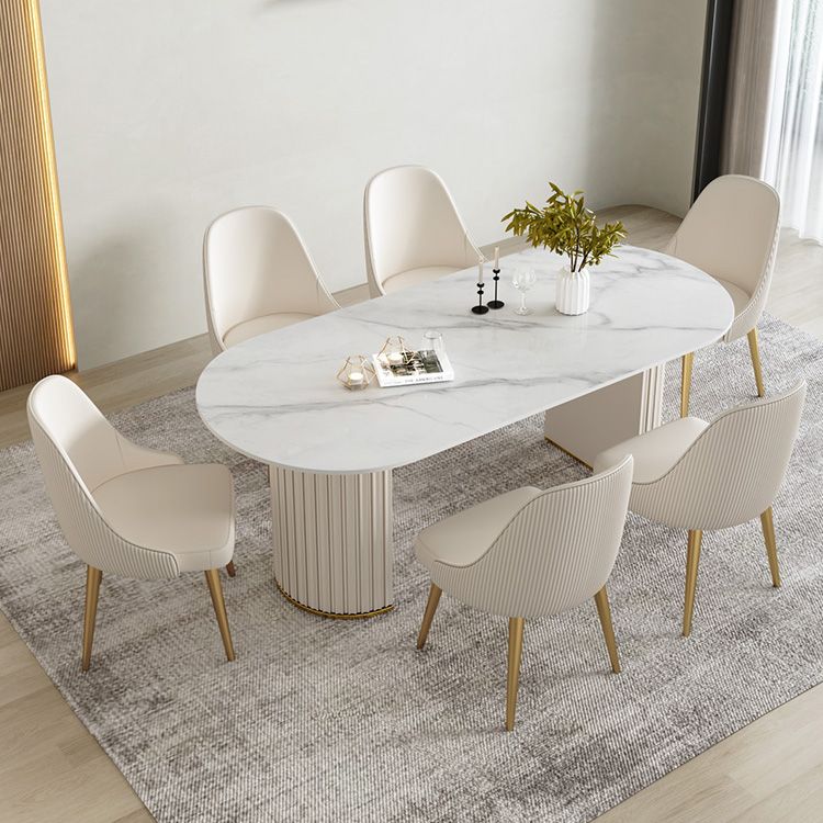 Modern Stone Dining Table White Double Pedestal Base Table for Dining Room Clearhalo 'Dining Tables & Seating' 'Dining Tables' 'dining_table' 'furn' 'furn_dining_table' 'Furniture' 'Kitchen & Dining Furniture' 1200x1200_9277be30-ecad-4896-860c-69b83a54555c