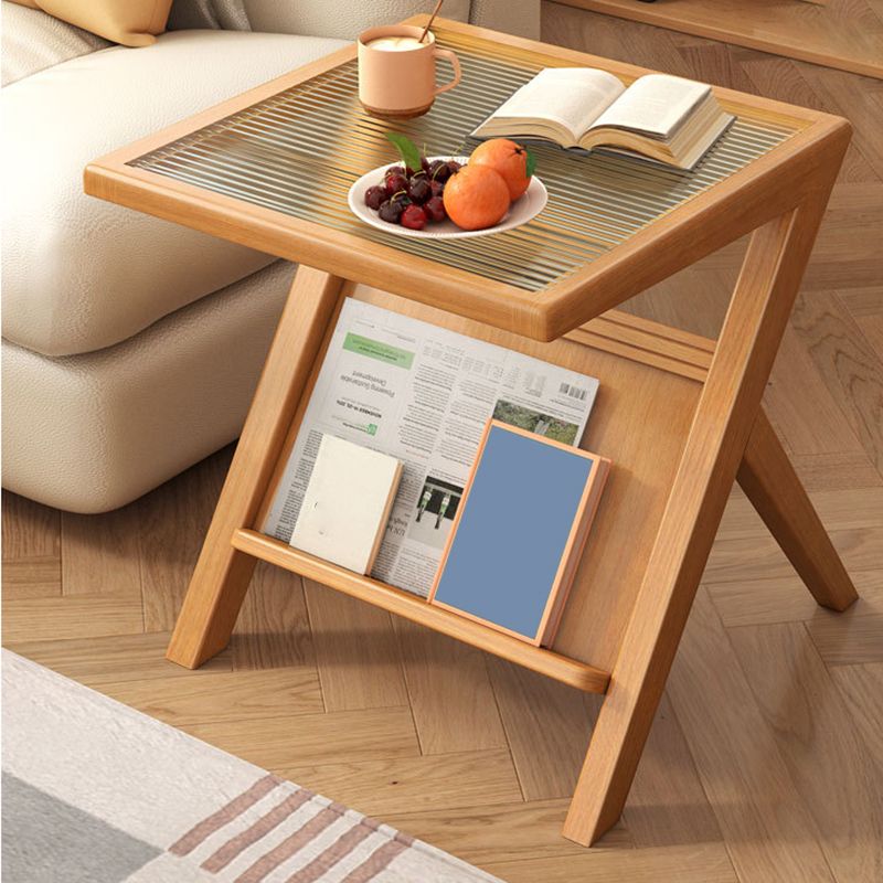 Mesa de deslizamiento de la base de la base de la madera maciza modernista Mesa de vidrio geométrico Topil final