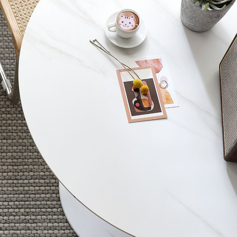 Round Shape Tulip Base Table Modern White Fixed Table with Sintered Stone