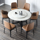 大理石のダイニングテーブルセット1/4/5 PCSラウンドダイニングテーブルとソリッドウッドフレームチェア