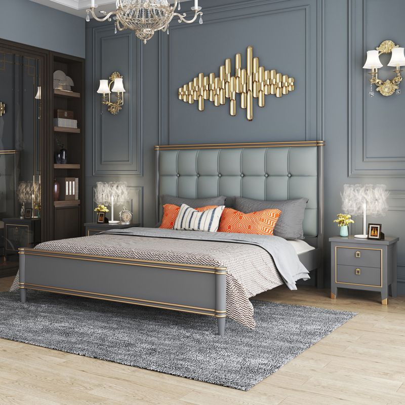 Modern Standard Bed with Tufted Upholstered Headboard and Soild Wood Legs Clearhalo 'Bedroom Furniture' 'Beds' 'furn' 'furn_beds' 'Furniture' 1200x1200_9280204c-93d7-4dc5-8403-ec56377cd626