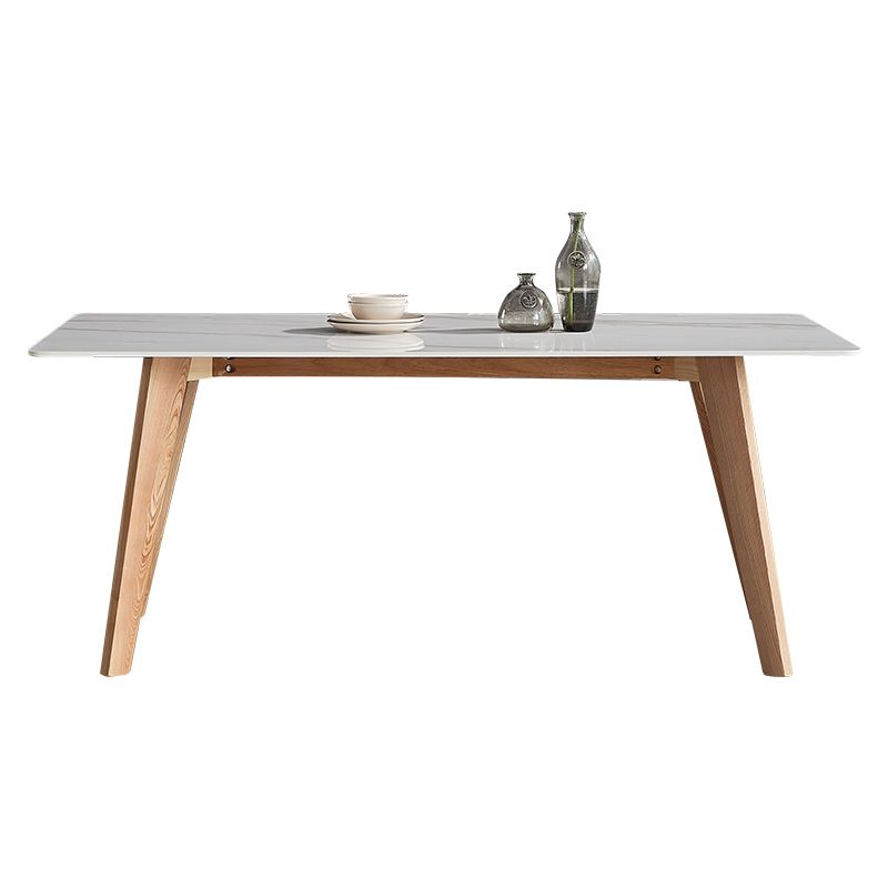 Rectangle Contemporary Dining Room Table White Sintered Stone Table with Ash Solid Wood Base Clearhalo ' dining_table' 'Dining Tables & Seating' 'Dining Tables' 'furn' 'furn_dining_table' 'Furniture' 'furniture_dining_table' 'Kitchen & Dining Furniture' 'kitchen&dining_furn' 'kitchen' 'kitchen_dining_table' 1200x1200_9282f60c-38c1-4a3a-aa7e-cb9482e253c0