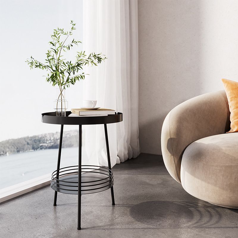 Mid-Century Metal Round Tray Top Side Table 21.6-inch 3 Legs End Table with Shelf