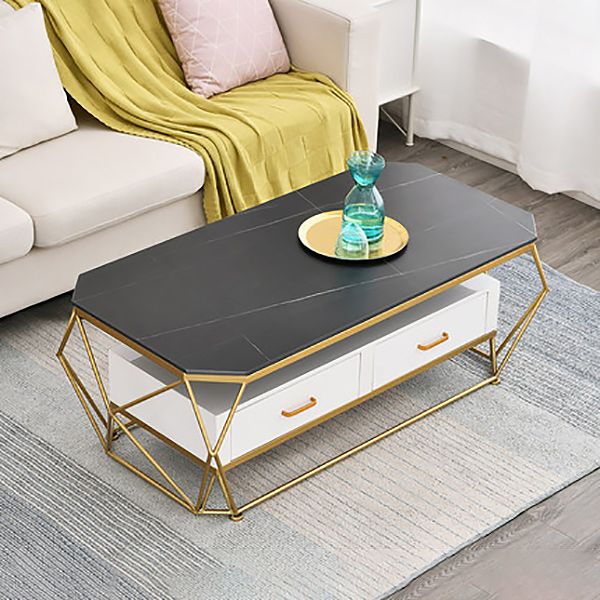 Slate Rectangular Coffee Table Golden Frame Abstract Cocktail Table with Drawer Clearhalo 'Coffee & Accent Tables' 'Coffee Tables' 'coffee_tables' 'furn' 'furn_coffee_tables' 'Furniture' 'Living Room Furniture' 1200x1200_9285a1cf-27cc-4f4a-a29d-b7f1b0a9a162