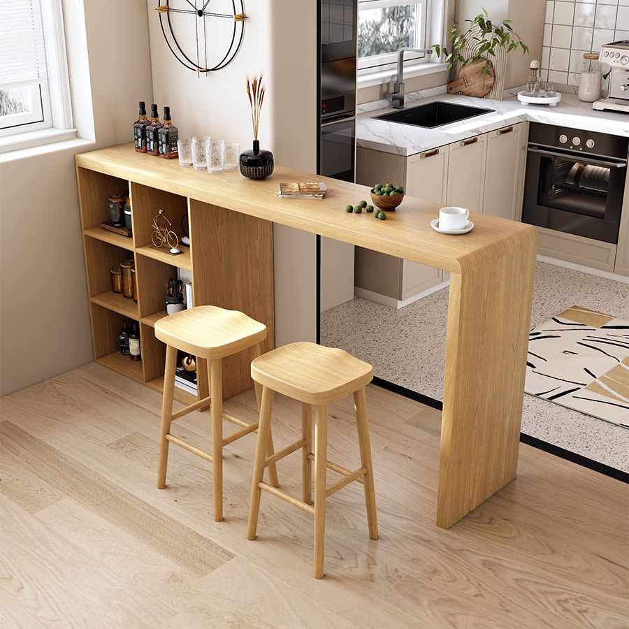 Mesa de comedor contemporánea de madera maciza, mesa de bar rectangular con base de almacenamiento
