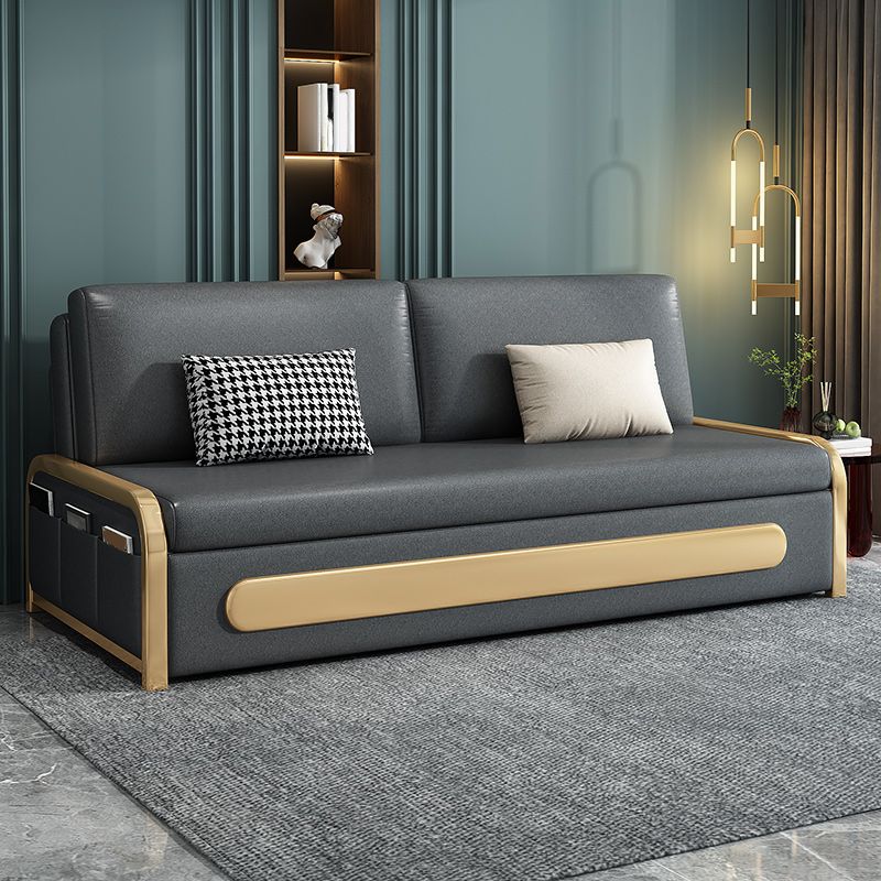 Divano di divano da letto resistente alla pelle moderna senza braccio in grigio in grigio