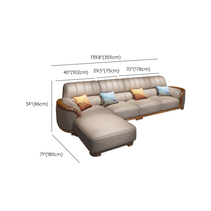 Solid Wood L-Shape Sectional Sofa Genuine Leather 3/4-Seat Sofa with Chaise Clearhalo 'furn' 'furn_sectionals' 'Furniture' 'Living Room Furniture' 'Sectionals' 1200x1200_9290f129-b925-44c3-995a-8a372b2ae0c4