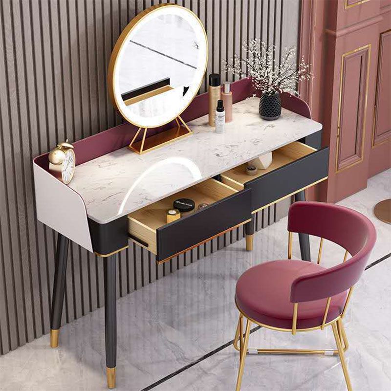 Scrivania per vanity per trucco con top in pietra contemporanea con cassetto in legno