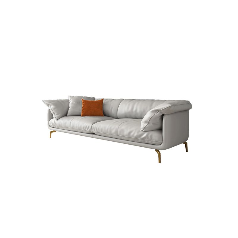 White Sectional Feather Padded Leather Sofa with Pillow Back Clearhalo 'furn' 'furn_sectionals' 'Furniture' 'furniture_sectionals' 'Living Room Furniture' 'Sectionals' 1200x1200_92920bd6-c7c2-4207-b228-e49007dba5cc