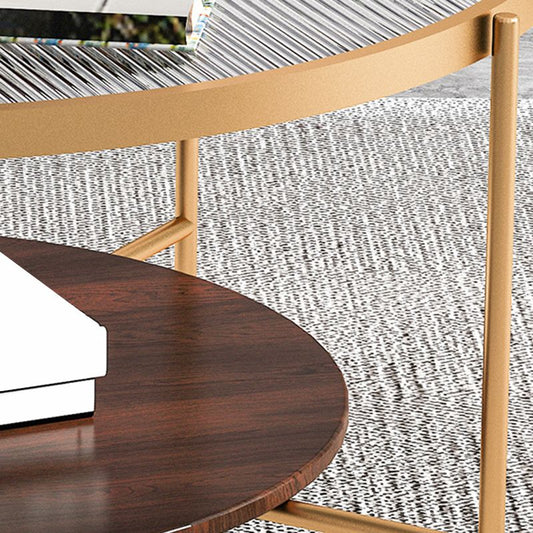 Contemporary 4 Legs Round Glass Top with Storage Shelf Single Coffee Table