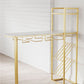 Glam Gold Iron Bar Table Faux Marble White Top 41.3"H Bistro Table with Wine Rack Clearhalo 'Bar Furniture' 'Bar Tables' 'bar_tables' 'furn' 'furn_bar_tables' 'Furniture' 'furniture_bar_tables' 'Kitchen & Dining Furniture' 1200x1200_9292b665-e641-4bee-a63f-b23ec8ec7a85