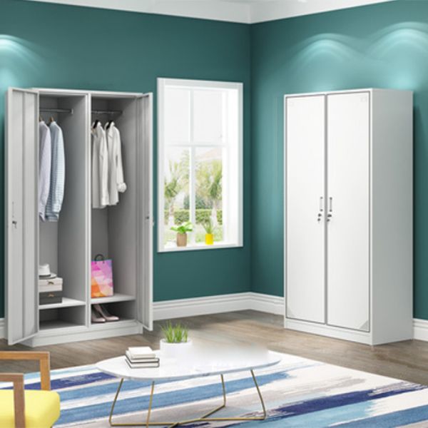 Contemporary Style Wardrobe Armoire White Color Steel Wardrobe Closet with Locks Clearhalo 'Armoires & Wardrobes' 'armoires_wardrobes' 'Bedroom Furniture' 'furn' 'furn_armoires_wardrobes' 'Furniture' 1200x1200_929443c6-c9ed-4a71-8027-e49bb533cd0c