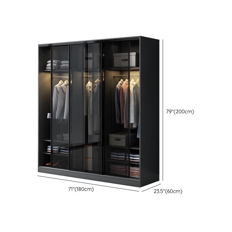 Black Wardrobe for Home Modern Style Cabinet with Glass Doors Clearhalo 'Armoires & Wardrobes' 'armoires_wardrobes' 'Bedroom Furniture' 'furn' 'furn_armoires_wardrobes' 'Furniture' 1200x1200_92965242-448d-4004-9ffa-1b86ac406a40