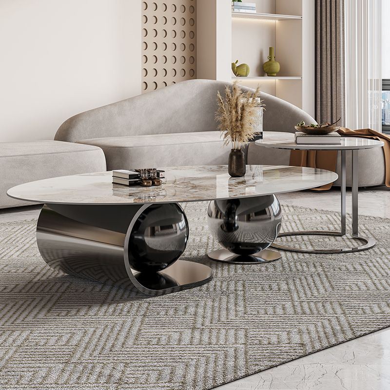 27" Wide Glam Coffee Table Stone Oval Black Coffee Cocktail Table Clearhalo 'Coffee & Accent Tables' 'Coffee Tables' 'coffee_tables' 'furn' 'furn_coffee_tables' 'Furniture' 'Living Room Furniture' 1200x1200_9296f074-f5d9-43db-bae7-003c482963db