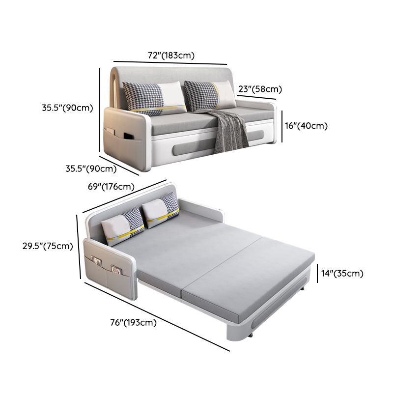 35.43" Wide Linen Sofa Bed Scandinavian Square Arm Sleeper Sofa