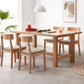 Mesa de comedor rectangular de madera maciza de color natural con base de caballete