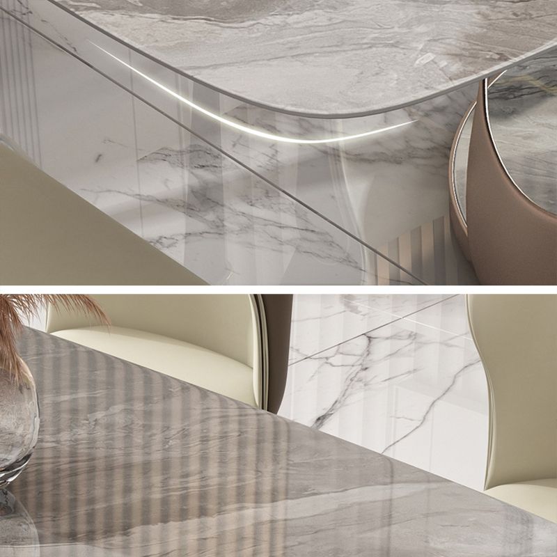 Modern Sintered Stone Gray Dining Set with Rectangle Table and Pedestal Base Home Use Dining Set Clearhalo 'Dining Room Sets' 'Dining Tables & Seating' 'dining_room_set' 'furn' 'furn_dining_room_set' 'Furniture' 'furniture_dining_room_set' 'Kitchen & Dining Furniture' 'kitchen&dining_furn' 'kitchen' 1200x1200_929cdd5c-c56b-4771-9256-403fe3edb97a