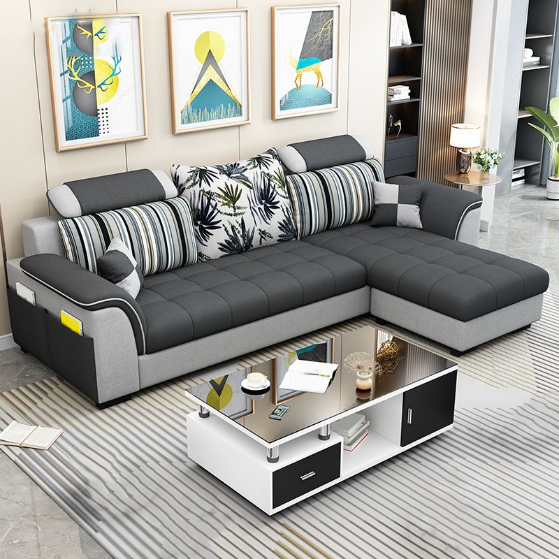 Modern Solid Wood Frame Sectional Linen/Faux Leather Sofa with Ottoman Inlcuded Clearhalo 'furn' 'furn_sectionals' 'Furniture' 'furniture_sectionals' 'Living Room Furniture' 'Sectionals' 1200x1200_92a0924e-548c-4a02-b22a-102bfefd3e0d
