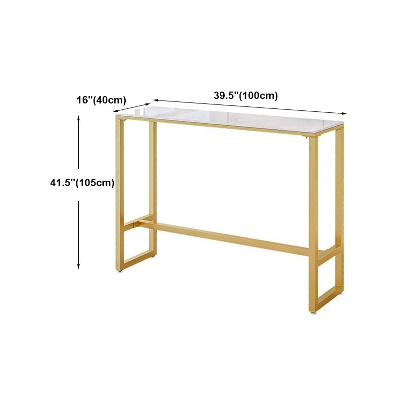 Modern Rectangle Bar Dining Table White Top Bar Height Table with Iron Base in Gold Clearhalo 'Bar Furniture' 'Bar Tables' 'bar_tables' 'furn' 'furn_bar_tables' 'Furniture' 'furniture_bar_tables' 'Kitchen & Dining Furniture' 'kitchen&dining_furn' 'kitchen' 1200x1200_92a56359-e088-4223-b63e-70000f628ad7