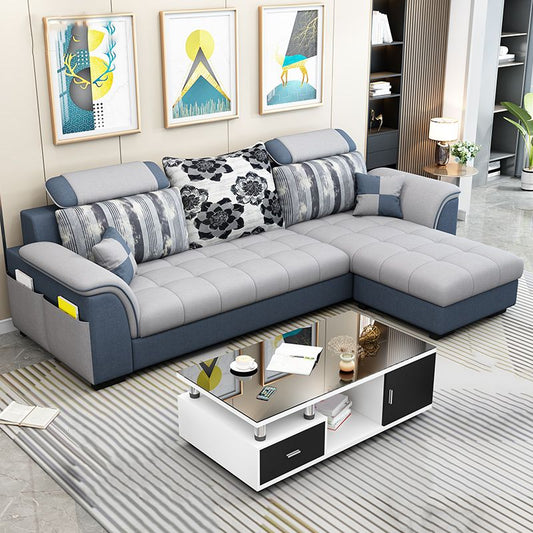 Modern Solid Wood Frame Sectional Linen/Faux Leather Sofa with Ottoman Inlcuded Clearhalo 'furn' 'furn_sectionals' 'Furniture' 'furniture_sectionals' 'Living Room Furniture' 'Sectionals' 1200x1200_92a57dfc-8035-40f7-8801-91286c977e7d