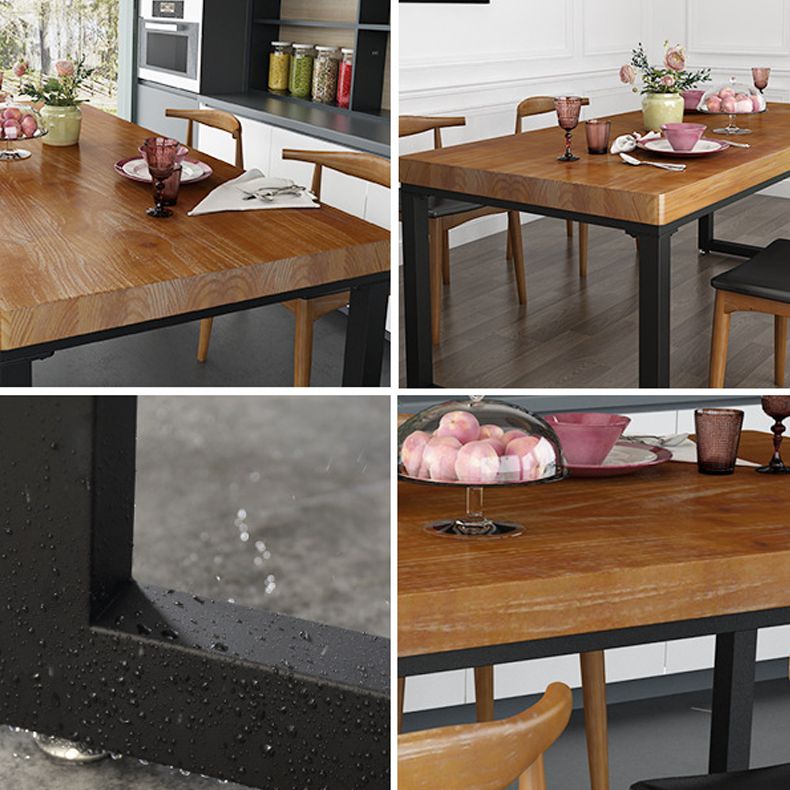 Industrial Rectangle Dining Table Pine Solid Wood Table with Black Double Pedestal for Dining Room Clearhalo ' dining_table' 'Dining Tables & Seating' 'Dining Tables' 'furn' 'furn_dining_table' 'Furniture' 'furniture_dining_table' 'Kitchen & Dining Furniture' 'kitchen&dining_furn' 'kitchen' 'kitchen_dining_table' 1200x1200_92ab2821-4e12-4f96-a928-89701095e70e