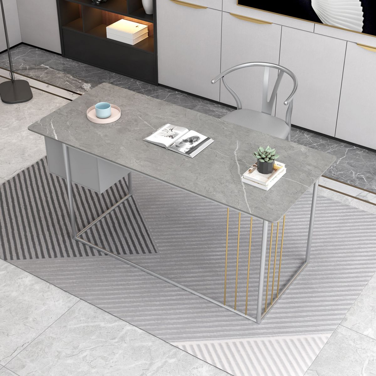 Glam Office Desk 23.62"Wide Curved Executive Desk with 2 Storage Drawers