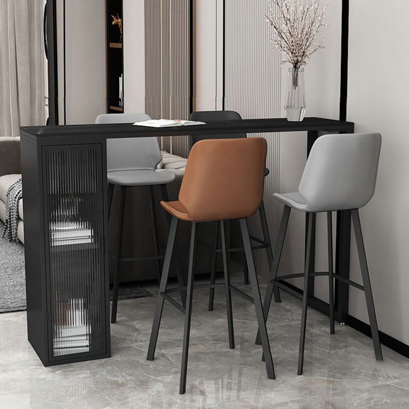 Faux Marble Black Counter Height Dining Table Industrial Metal Base Counter Wine Table